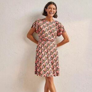 Boden Flutter Sleeve Jersey Dress in Abstract Bloom Ivory